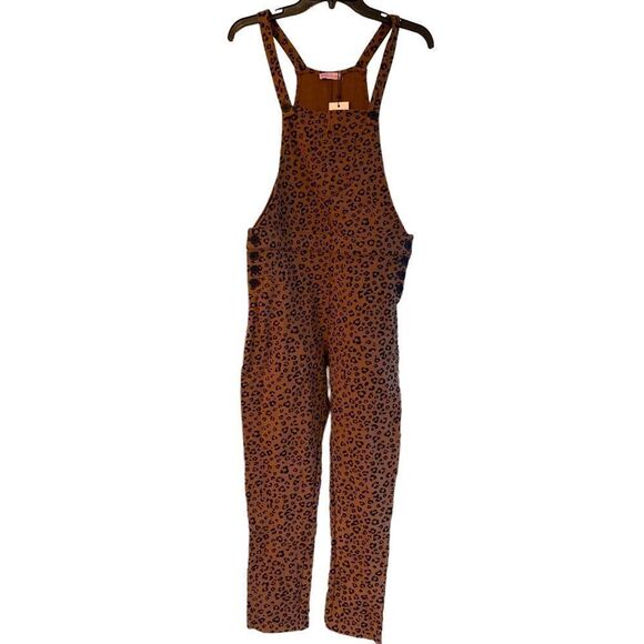 BRAND NEW MADDEN GiRL black brown leopard print buttons pocket stretchy jumpsuit - Picture 1 of 4